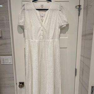 J Crew. Size 12. White eyelet midi dress.